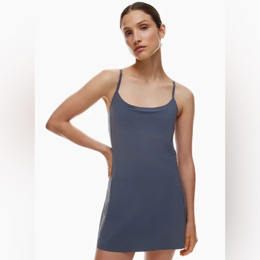 Aritzia TNA Spaghetti Strap Move Navy Spin Mini Dress with Built in Bodysuit
